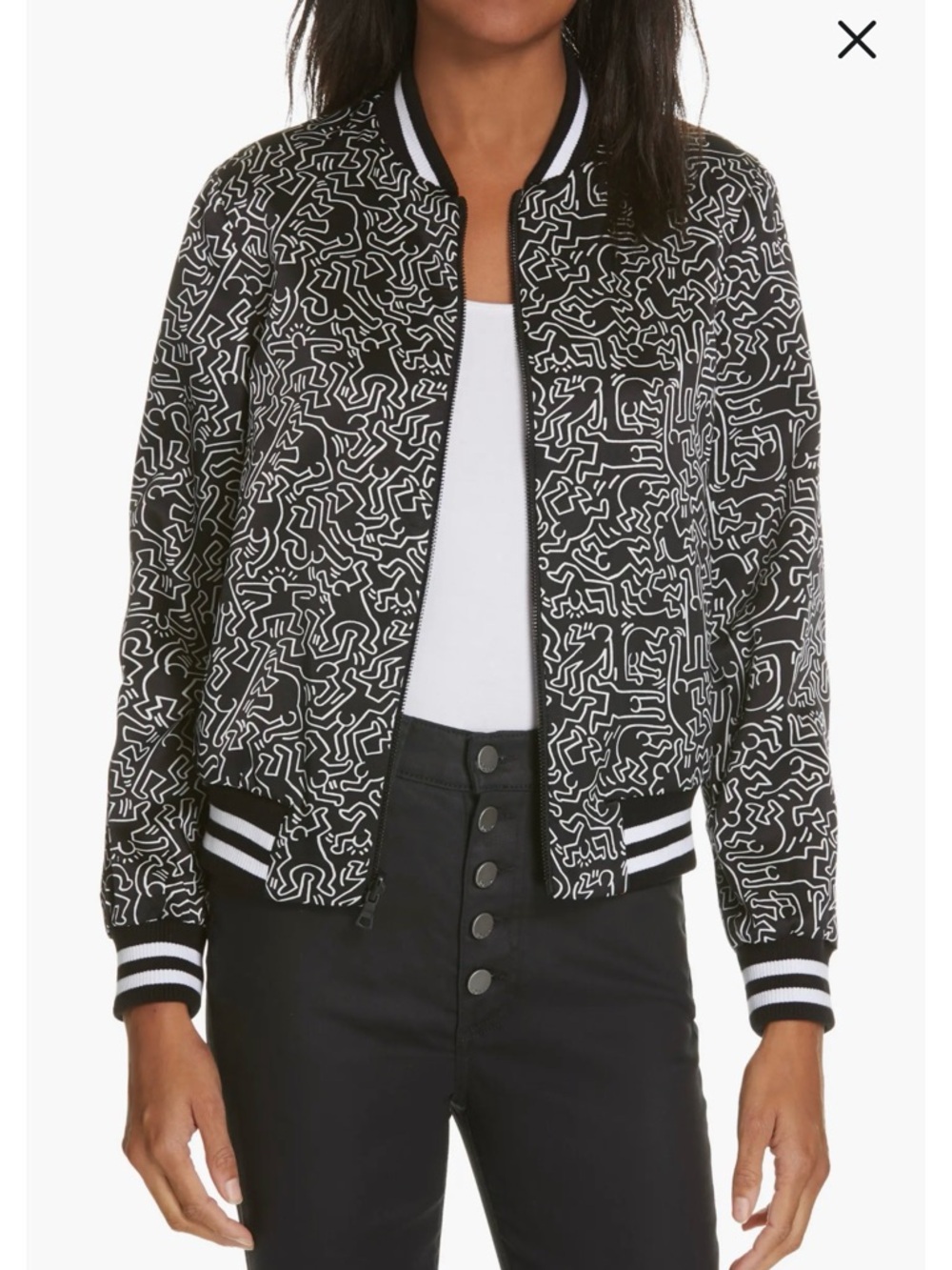 Black & White Patterned Bomber Jacket - Women